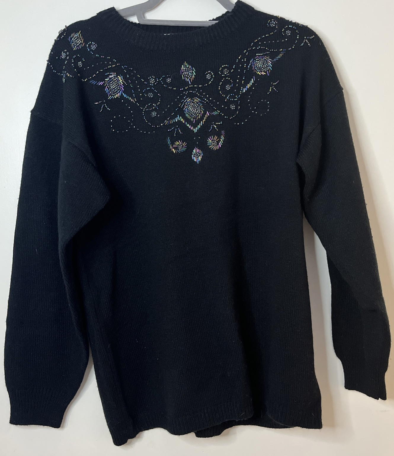 Naomi Bee Vintage Sweater 80’s Beaded Black Retro Women’s Size Medium