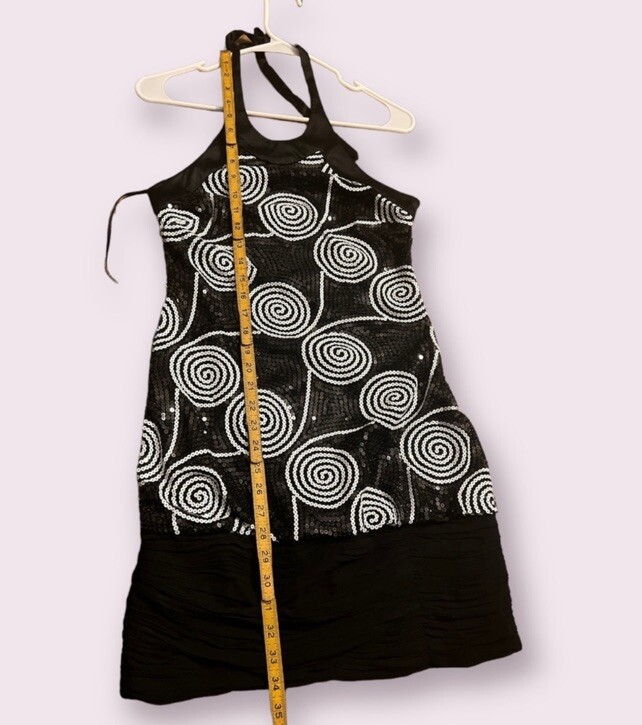 Vintage Late 1990’s Black & White Sequin Halter Dress by Cache, Prom Dress, 2