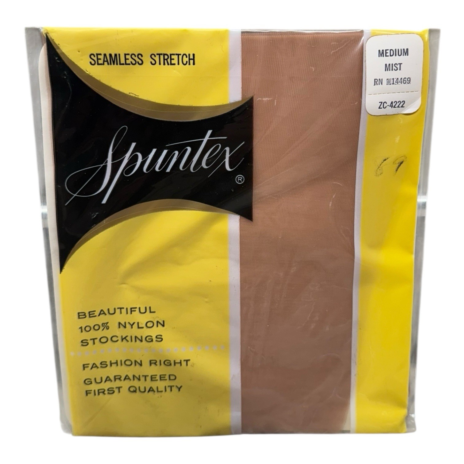 Vintage Rexall Spuntex Beautiful Seamless Stockings Nude Heel Medium Mist 8 1/2