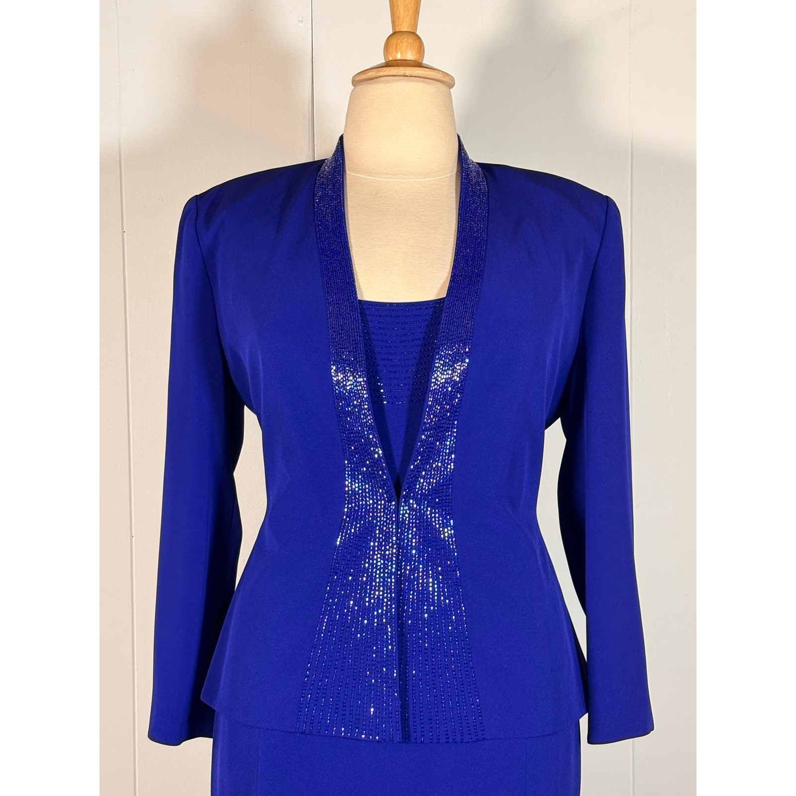 Vintage 90s Daymor Couture Royal Blue Jacket Dress Set 14 Mother of Bride Gown