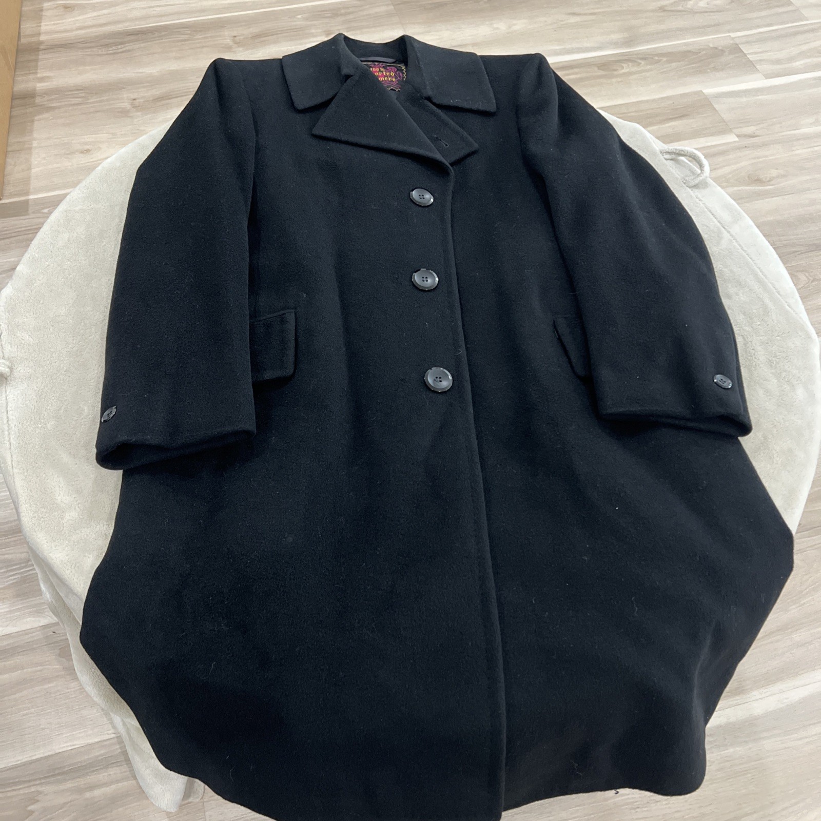 Vintage 100% Cashmere Black Overcoat Women’s Union Made USA Belted Swing Coat