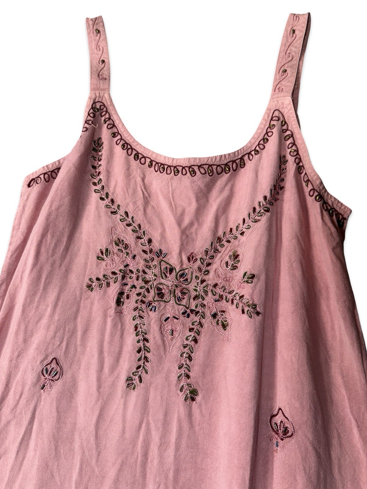 Vintage 1990s Beautiful Rose Pink Embroidered Beaded Midi/Maxi Dress Boho READ