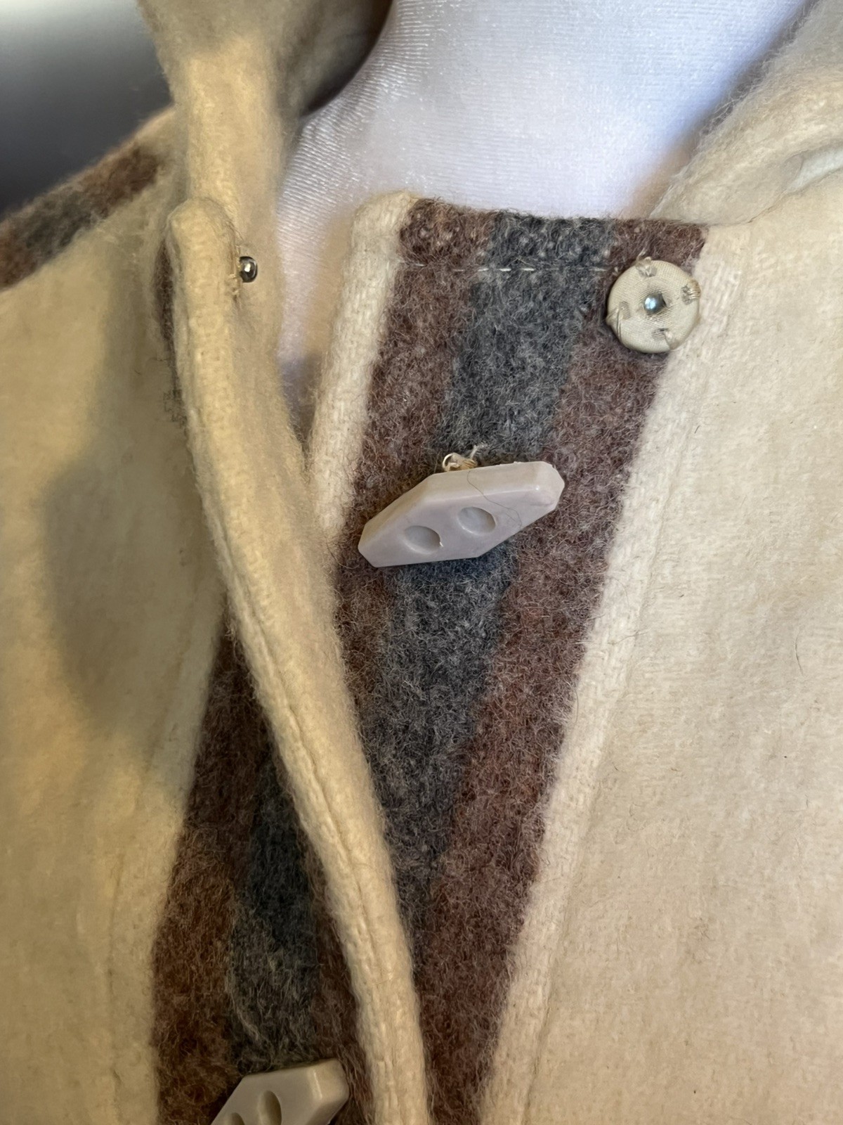 Vintage 1970s Variegated Gray Striped Wool Belted Hooded Coat Casa de Lana