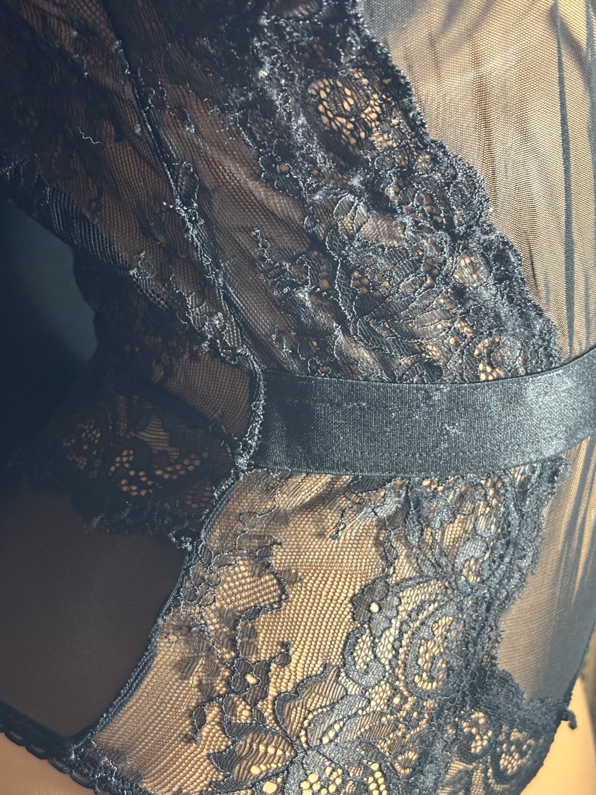 Vtg Silky Sheer Nightie CHIFFON NYLON OBG PANTIES BODYSUIT CHANTILLY LACE S