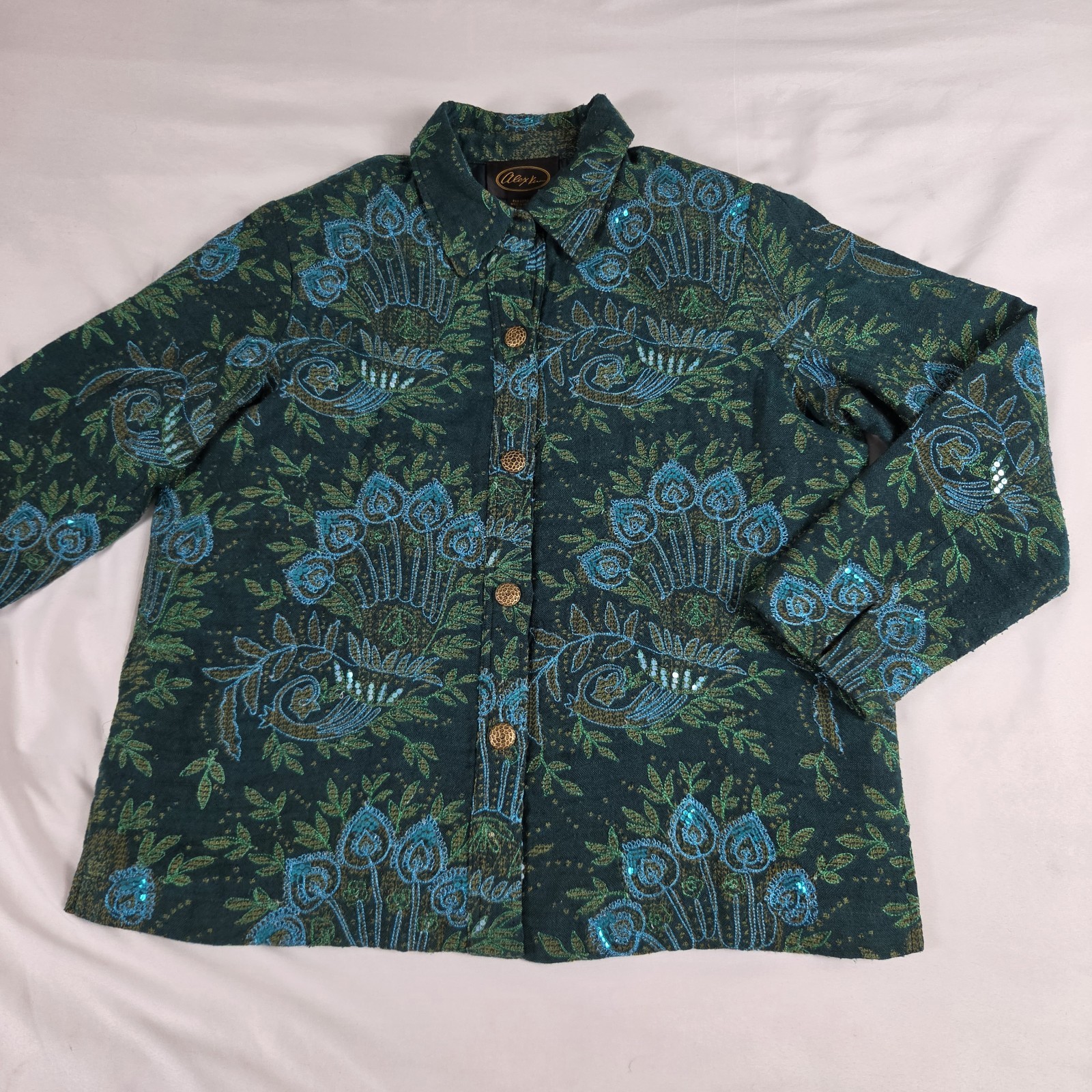 Alex Kim Green Paisley Peacock Jacket Boho Size 1X