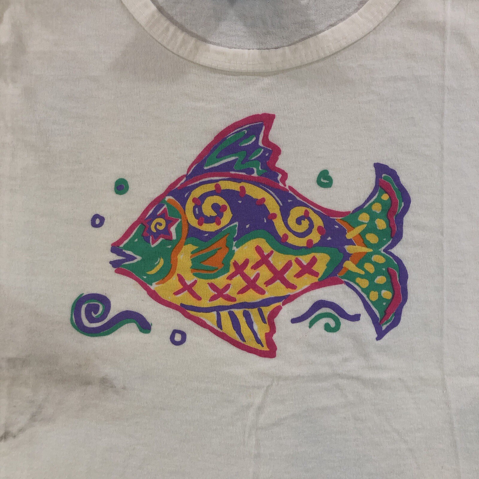 Vtg 90’s Lifestyles Resort Wear Tank Top Women’s One Size Cropped White Fish
