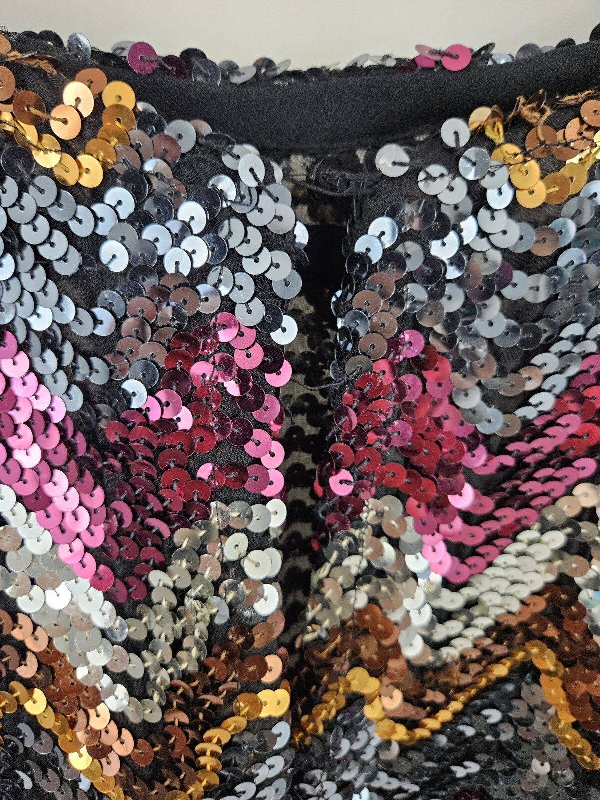 1970’s Disco Sequin Blouse Top Shirt Zig Zag Size 10 Mob Wife Glam Party Vintage
