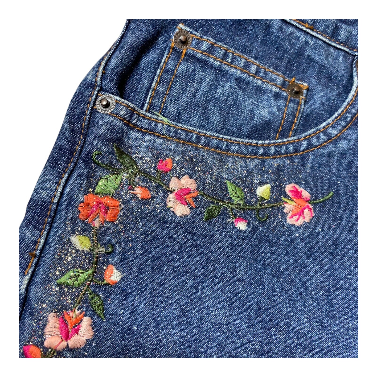 Vintage Bill Blass Jeans 16P Floral Embroidery Flared Wide Split Hem Bloomcore