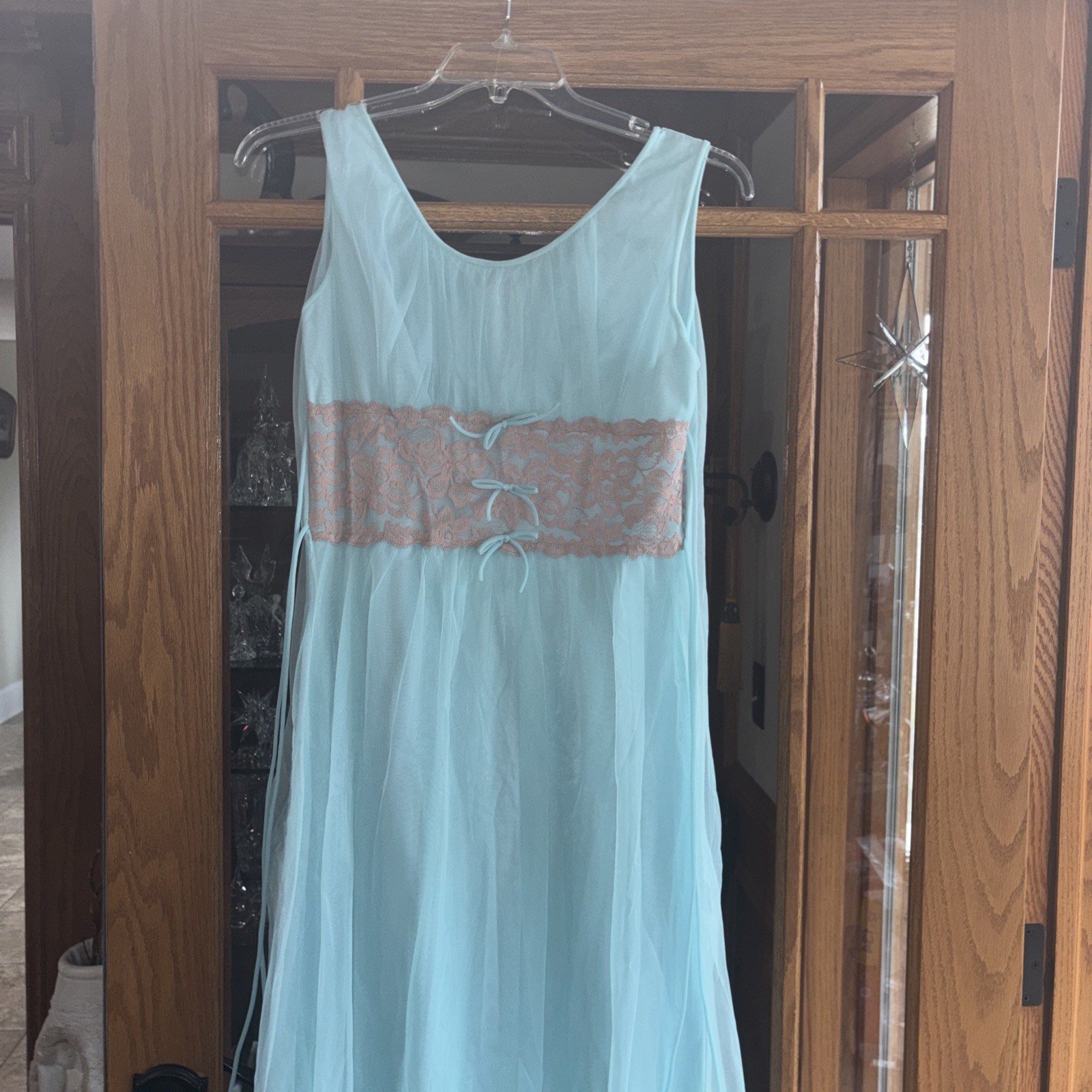 Vintage Avian Aqua Nylon Lingerie Nightgown Medium