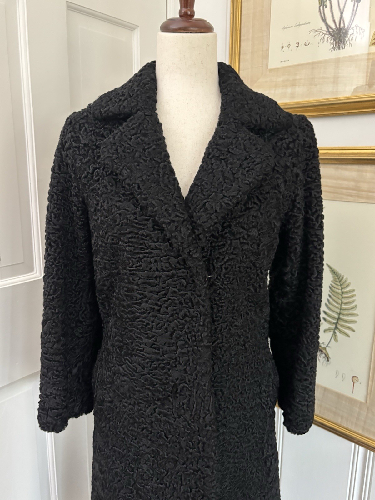 Vintage 1960’s Or 1970’s Genuine Persian Lamb Black Single Breasted Coat S XS