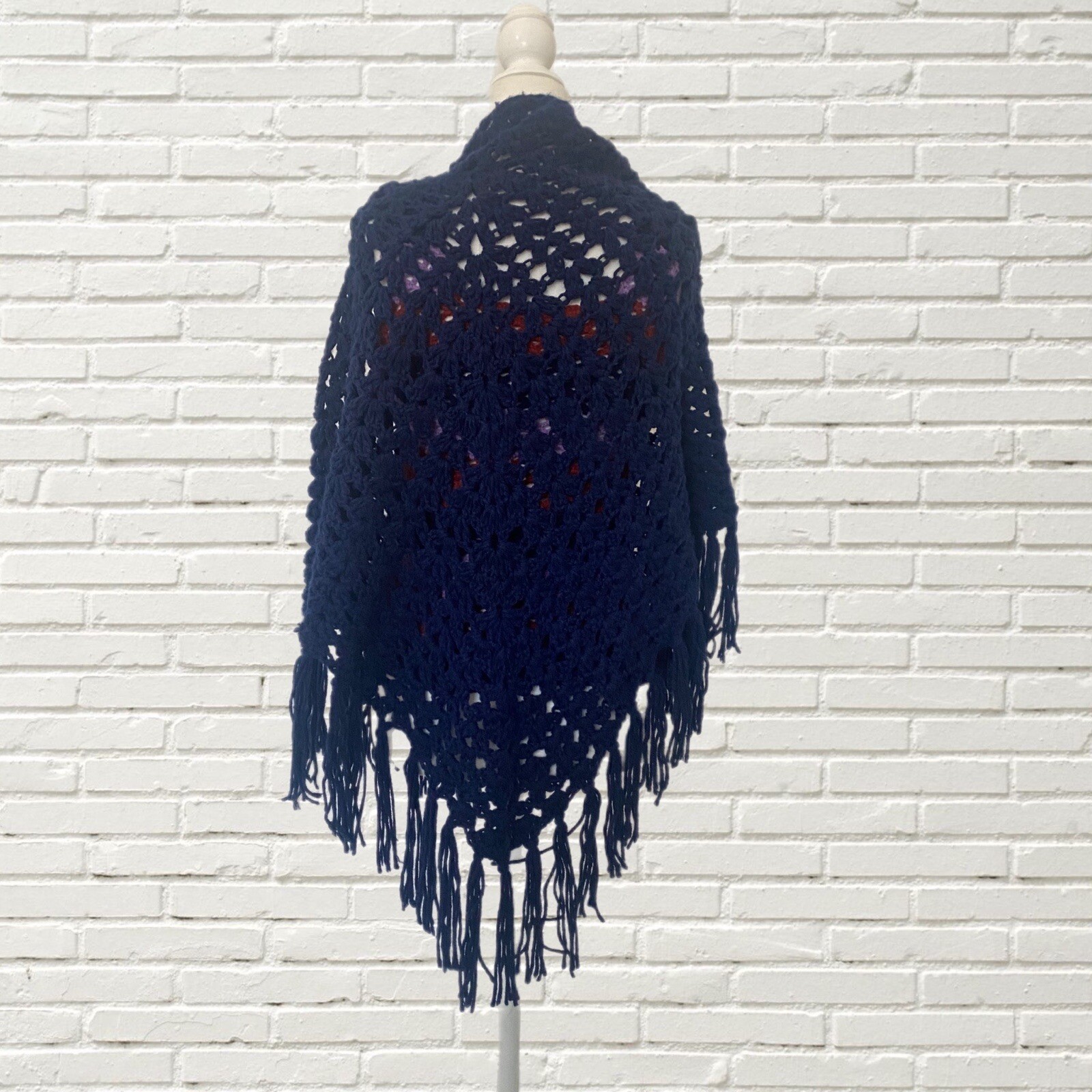 vintage 70s crochet tank top and fringe shawl set – Striped Knit Hippie Boho