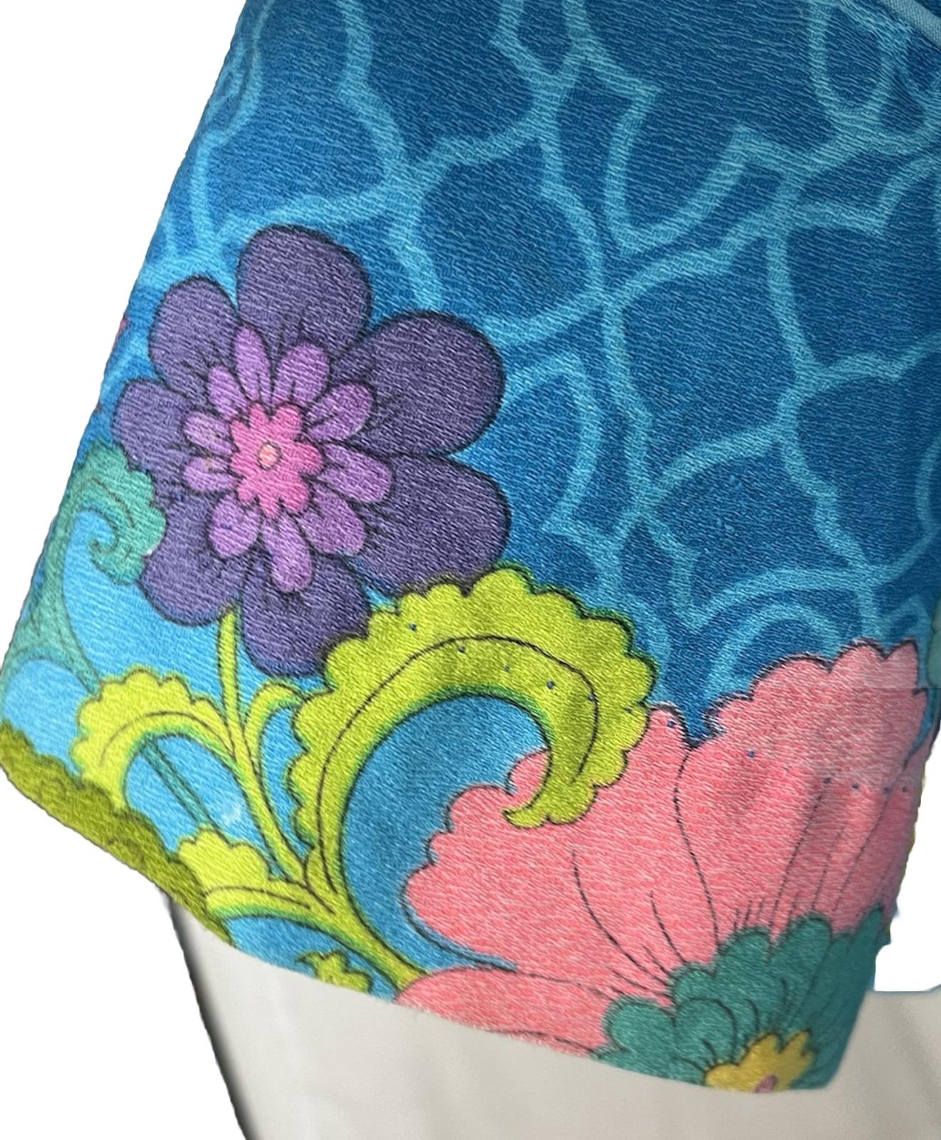 60s Lorraine Robe Barkcloth M Bright Colorful Floral Flaws READ Description Mod