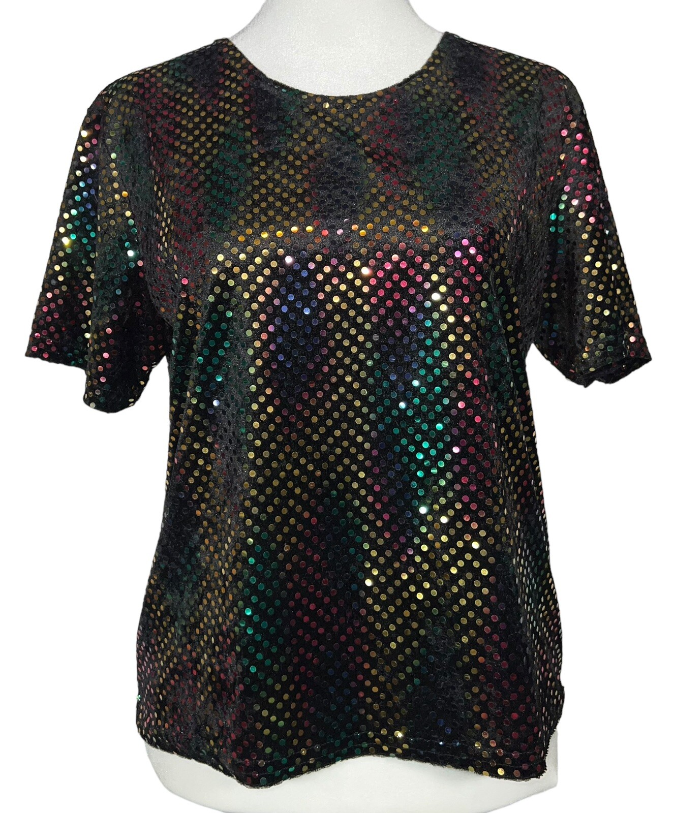 RAINBOW SNAKESKIN SEQUIN VELVET TOP SHIRT POP DIVA 1990s CLUB RAVE VINTAGE Y2K L