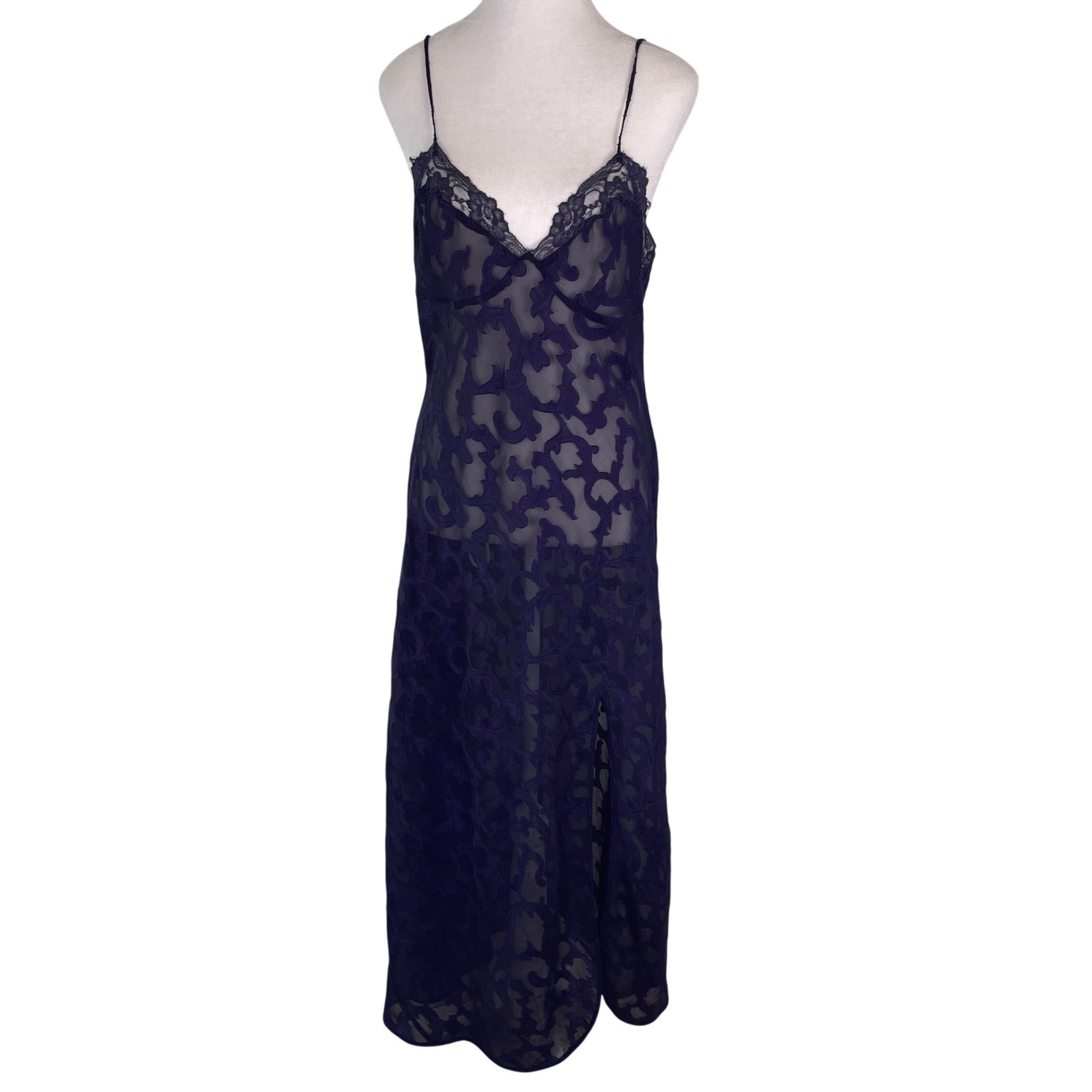 Victoria’s Secret Nightgown Women Medium Purple Good Vintage Gold Label Damask