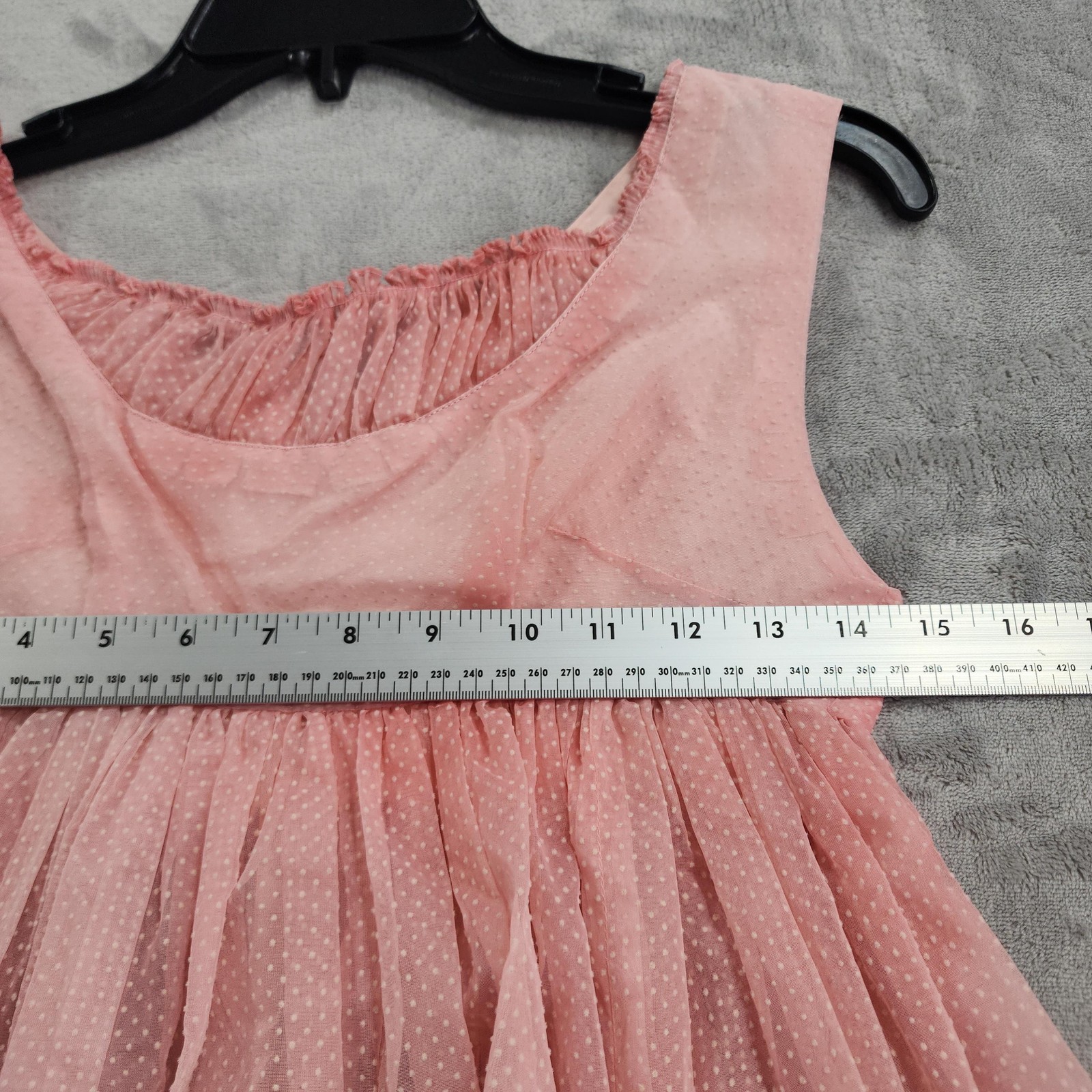 Vintage Lingerie Set Women XS Pink Swiss Dot Babydoll Nightie Bow Ruffle Bloomer