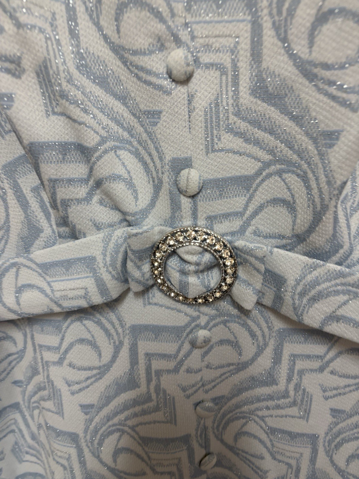 Vtg 60s 70s Mod Blue Silver Metallic Lounging Maxi Dress Hostess Dressing Gown 6