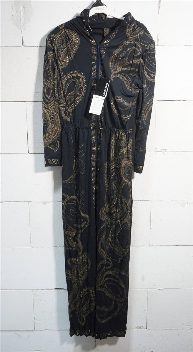 Leonard Fashion Paris Luxury Dress 100% Silk Torpedo Ornoir Waist 4 (42-44)