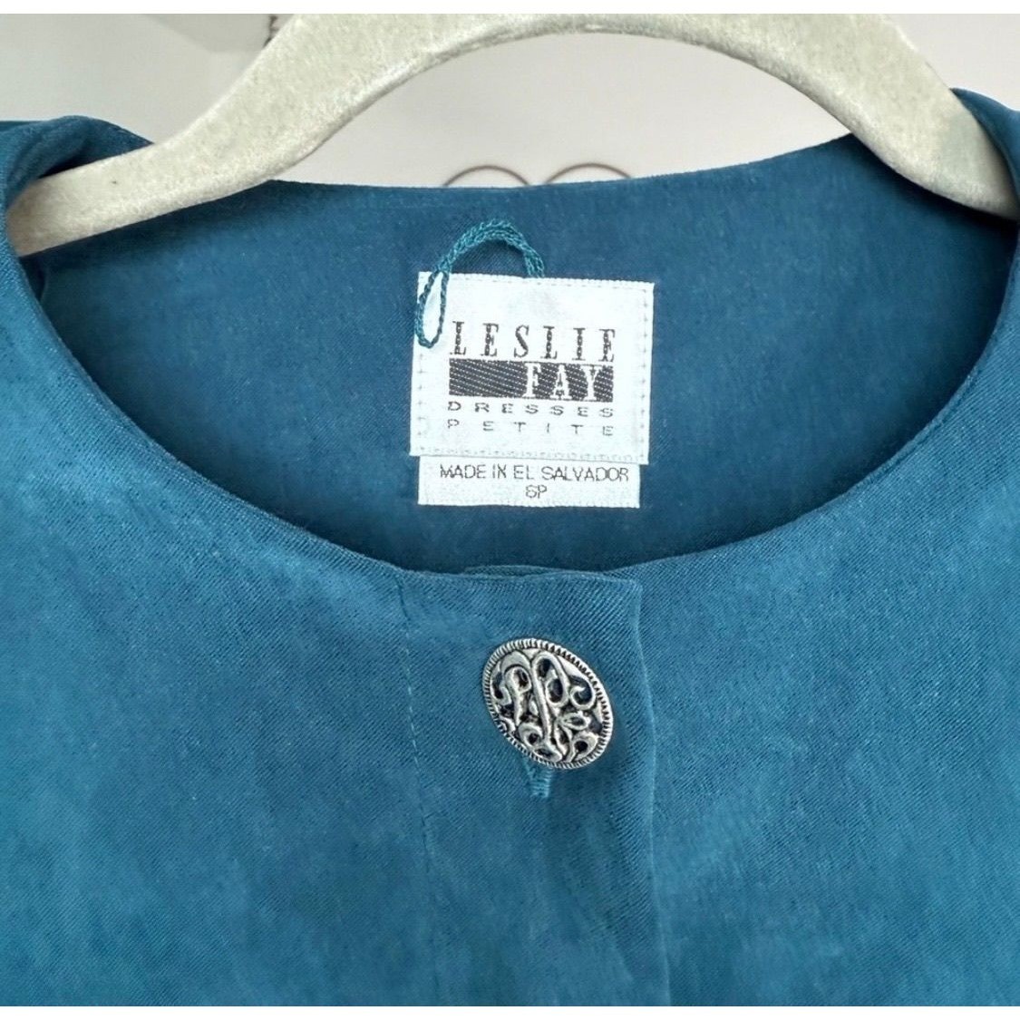 Leslie Fay Blazer & Pencil Skirt Set Women’s 6P Teal Blue Vtg 90s Y2K Mob Wife