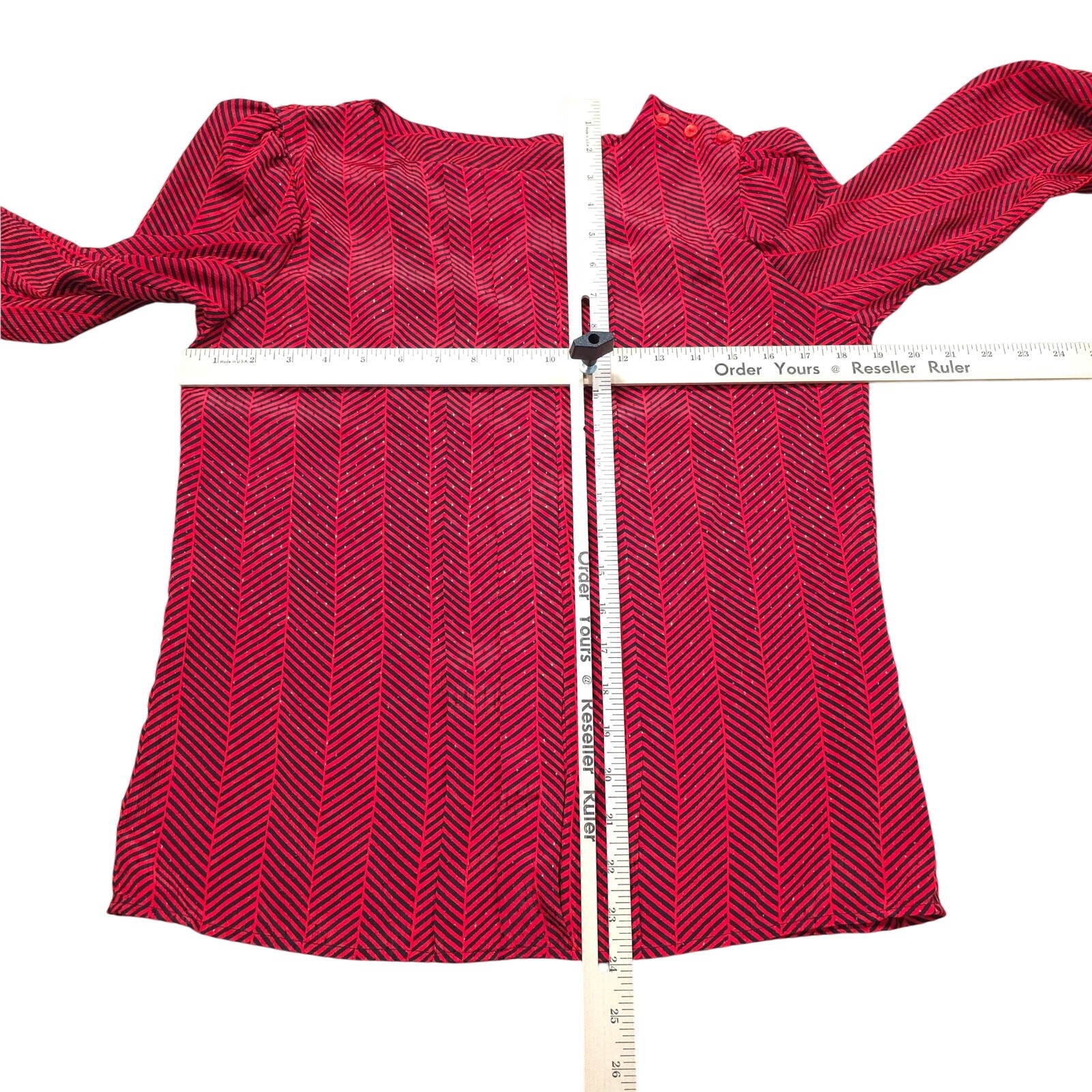 Vintage Dabney Blouse Button Shoulder Pleats Red/Black Gold Dots Women Size 10