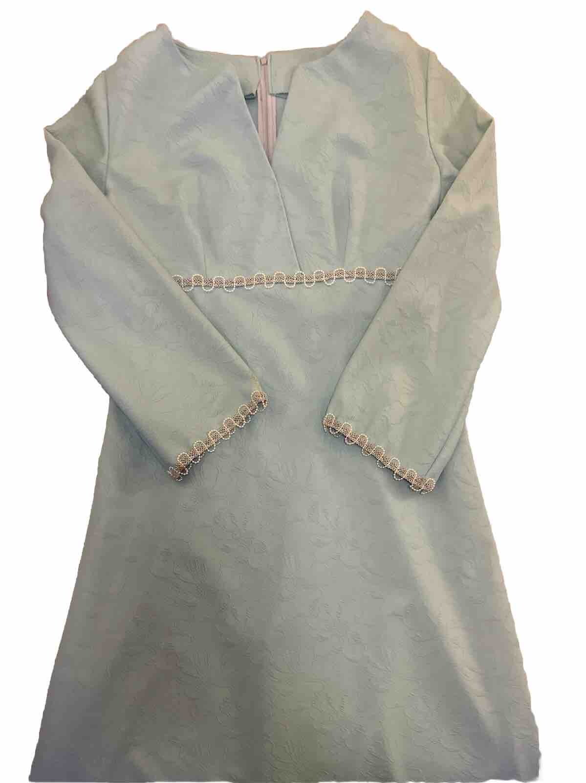 Vintage Handmade Baby Blue Silver Pearl Floral Kaftan Bell Kimono 1960’s Gown