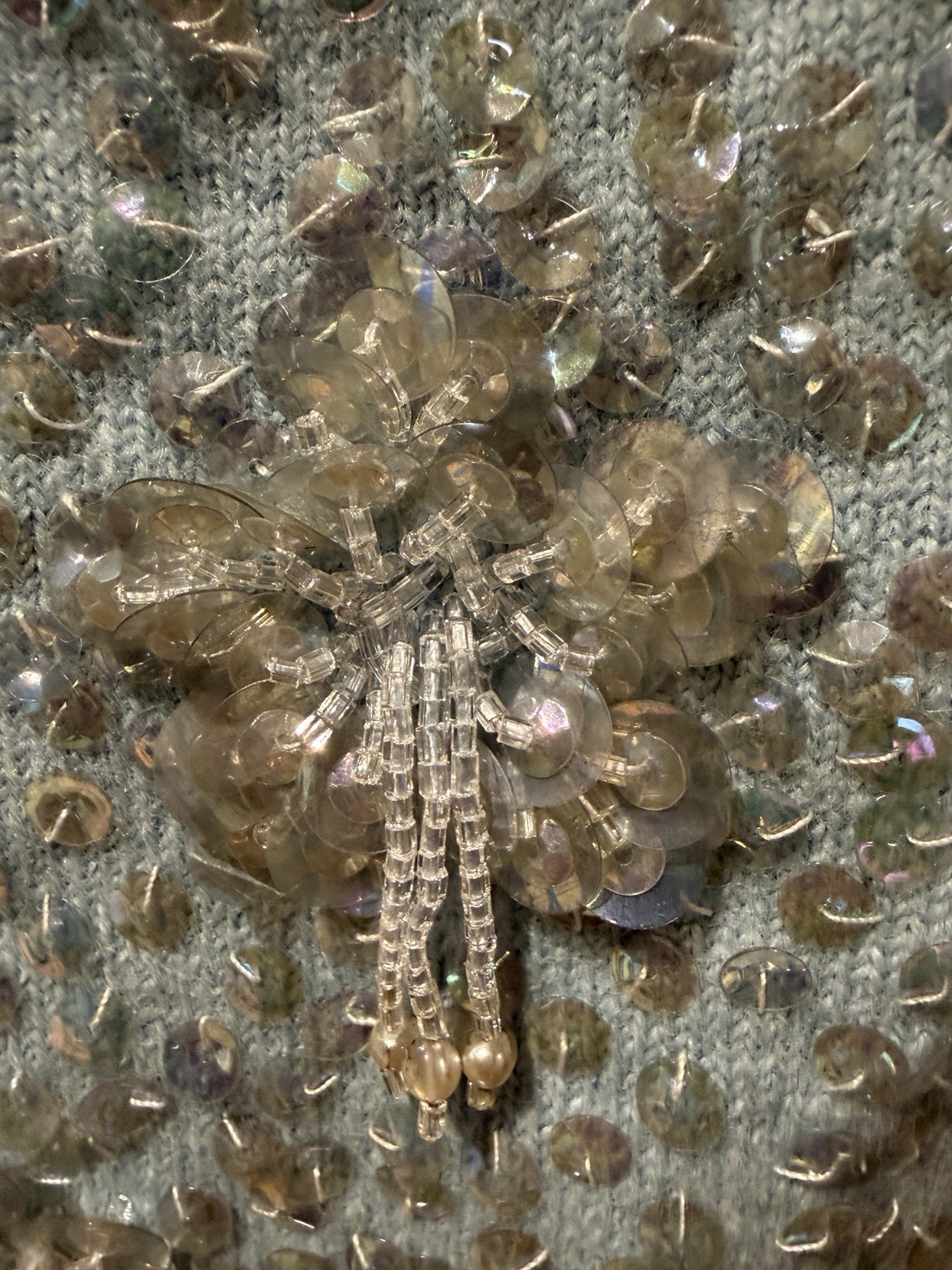 VTG 1950’S/60’S Beaded Shell Top. Icy Blue W/ Clusters Of Beads And Sequins Sz M