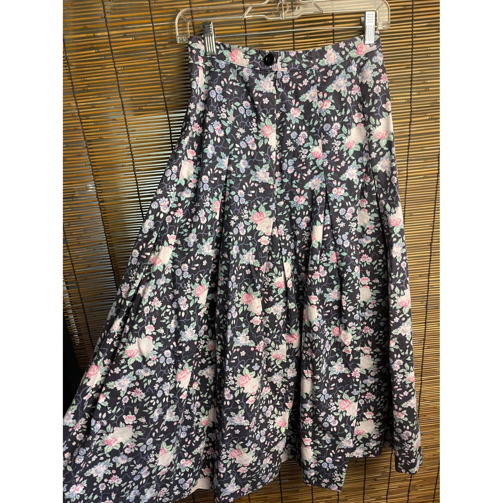 Vintage Laura Ashley Floral Midi Skirt Made in Great Britain Cottagecore Blue 10