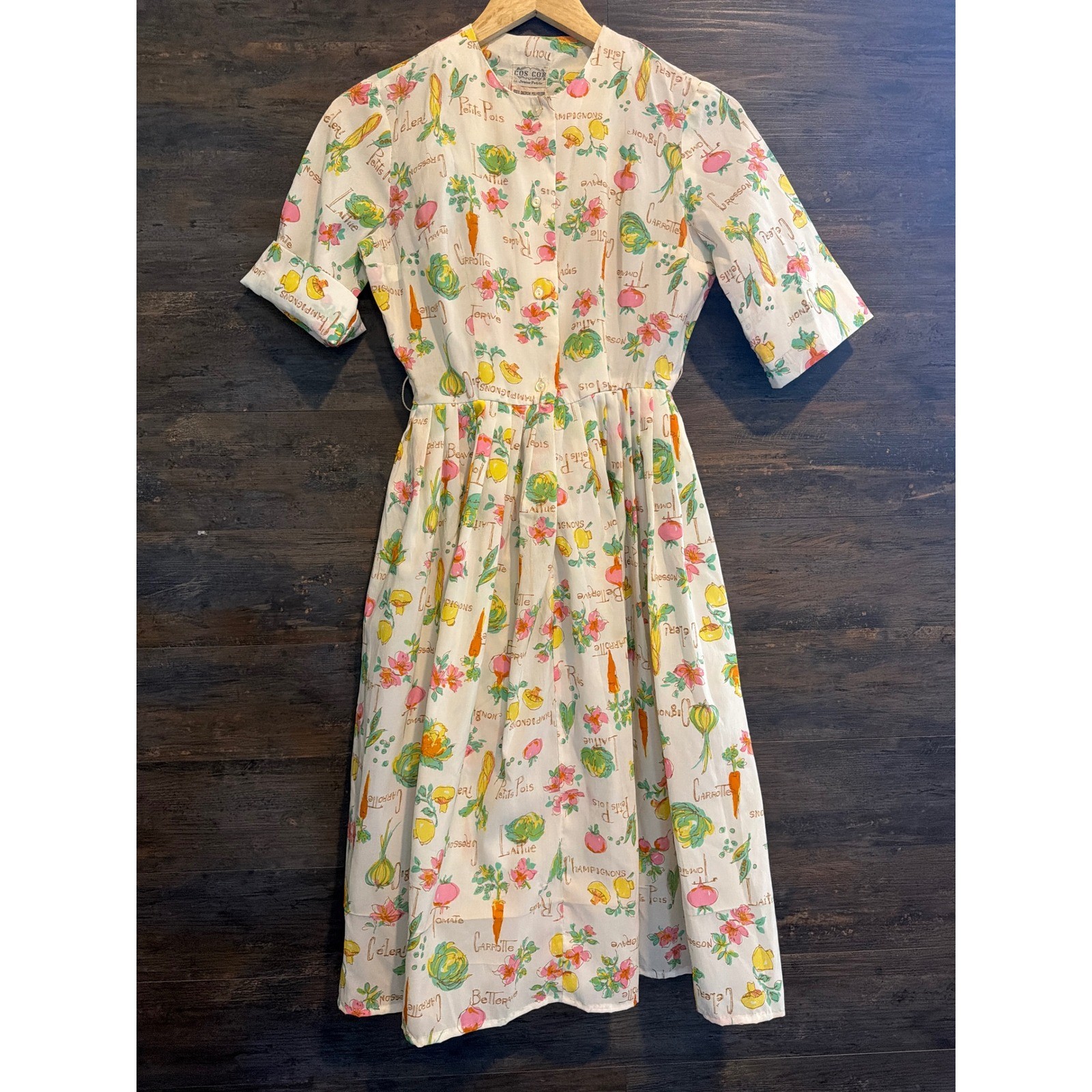 Vintage Cos Cob Vegetable Print Dress Junior Petite 5 Novelty Garden Cottagecore