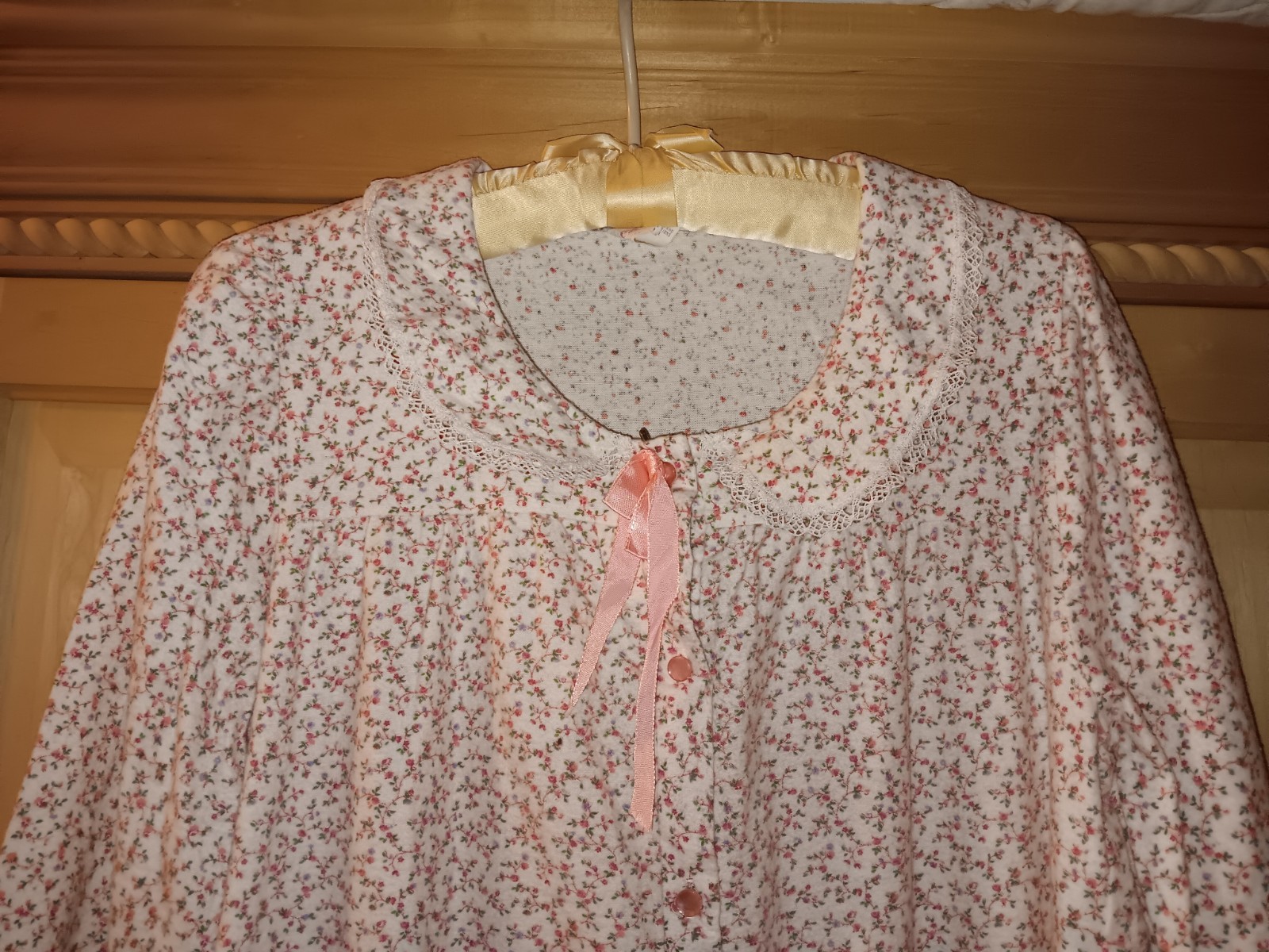 Vtg Pure 100% Cotton Flannel Nightgown USA Jennifer Dale Size S Pink Rosebuds