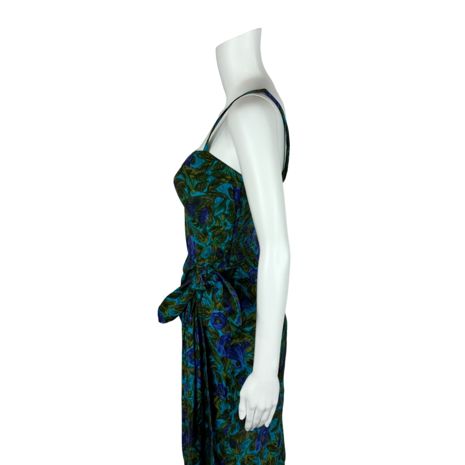 Vintage 1950s Sarong Dress Women’s XS Blue Green Floral Wiggle Hawaiian Tiki