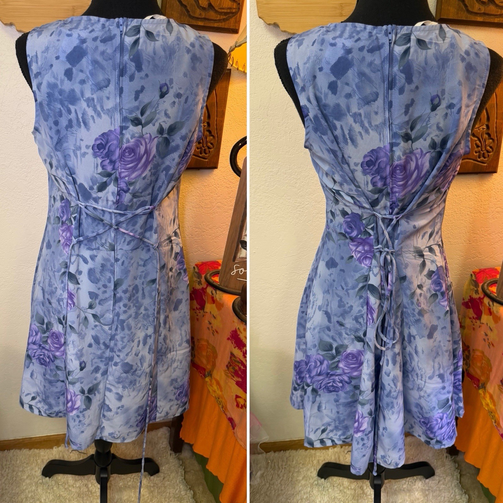 Vintage DBY Floral 90s Y2K Slip Dress 9/10 Blue Tie Back Whimsigoth Fairy Grunge