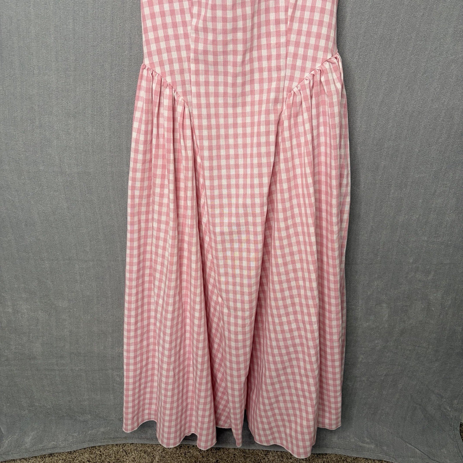 Vintage Handmade Women’s Cottage Prairie Dress Pink Gingham Plaid Country Bib M
