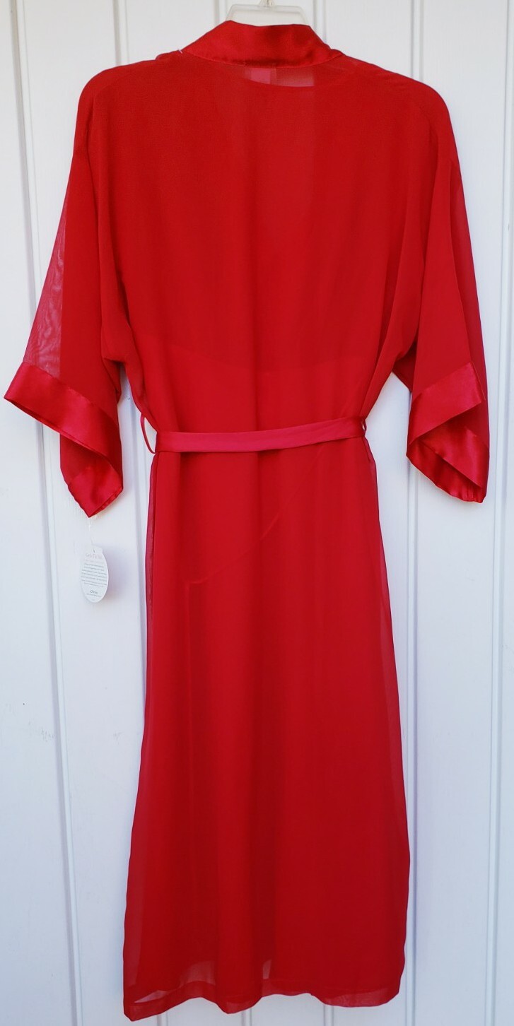 Vintage JCPenney Delicates Red Satin Floral Robe Set Size Medium NEW Fem