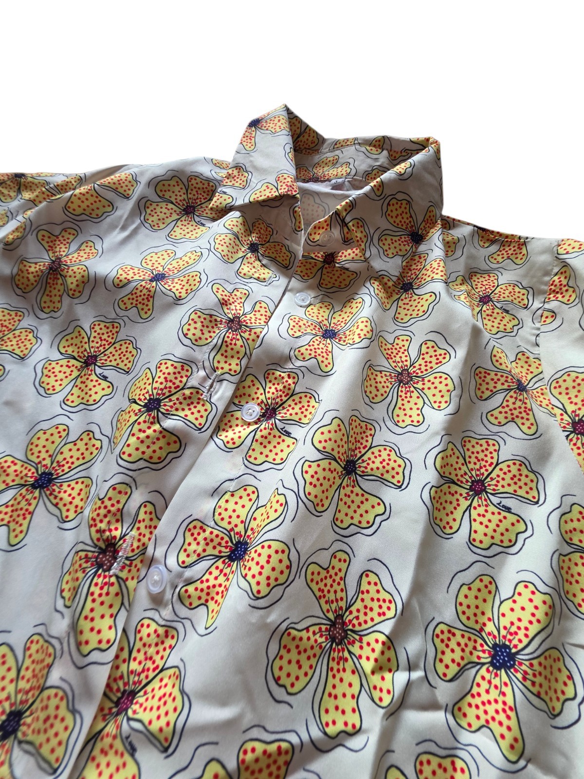 NWOT 70s Style Womens Floral Button Up Shirt Retro Yellow Boho Blouse Small