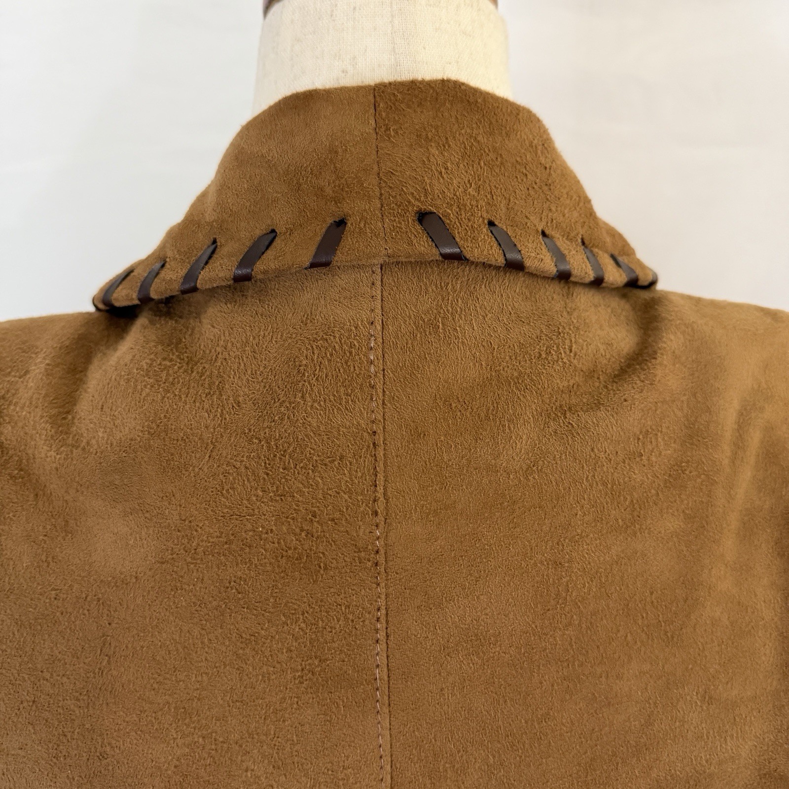 Vintage 90s Vakko Brown Leather Blazer style Jacket Small Whip Stitch Detail
