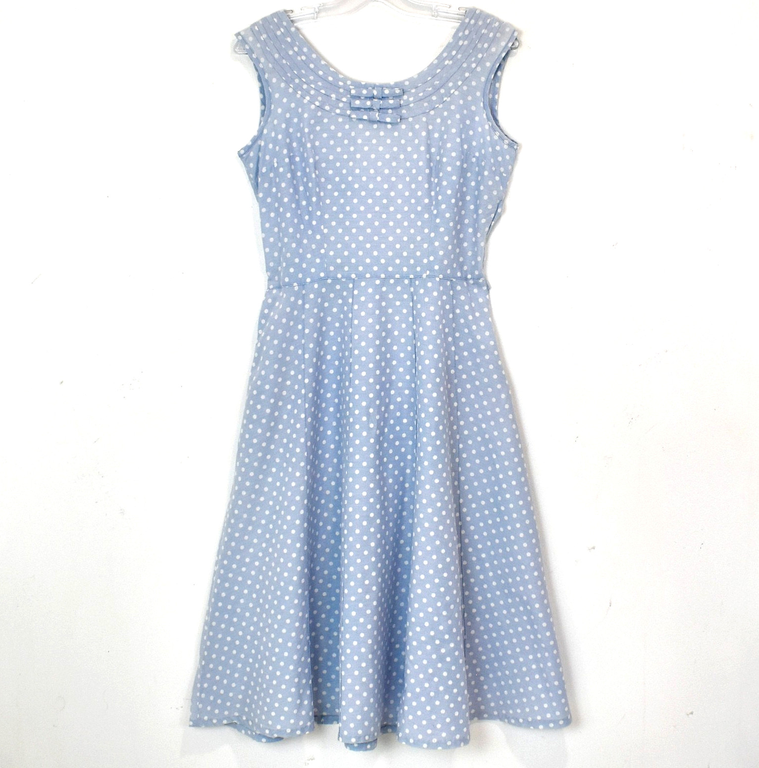 Vtg 40-50s KENROSE Chambray Blue Polka Dot Dress Housedress M-L