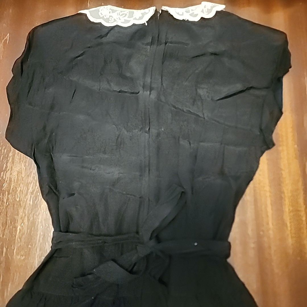 Vintage 90s Wednesday Addams Addams Family Black With White Lace Rayon Dress 5/6
