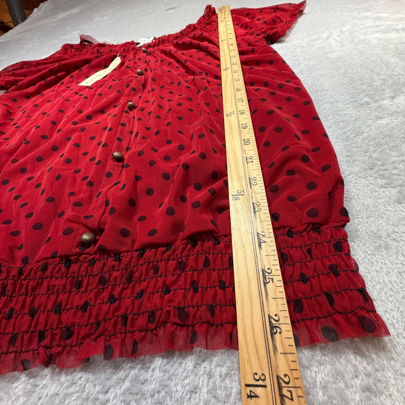 Vintage French Laundry Red Polka Dot Mesh NWT Blouse Size L Y2K Blouson Top