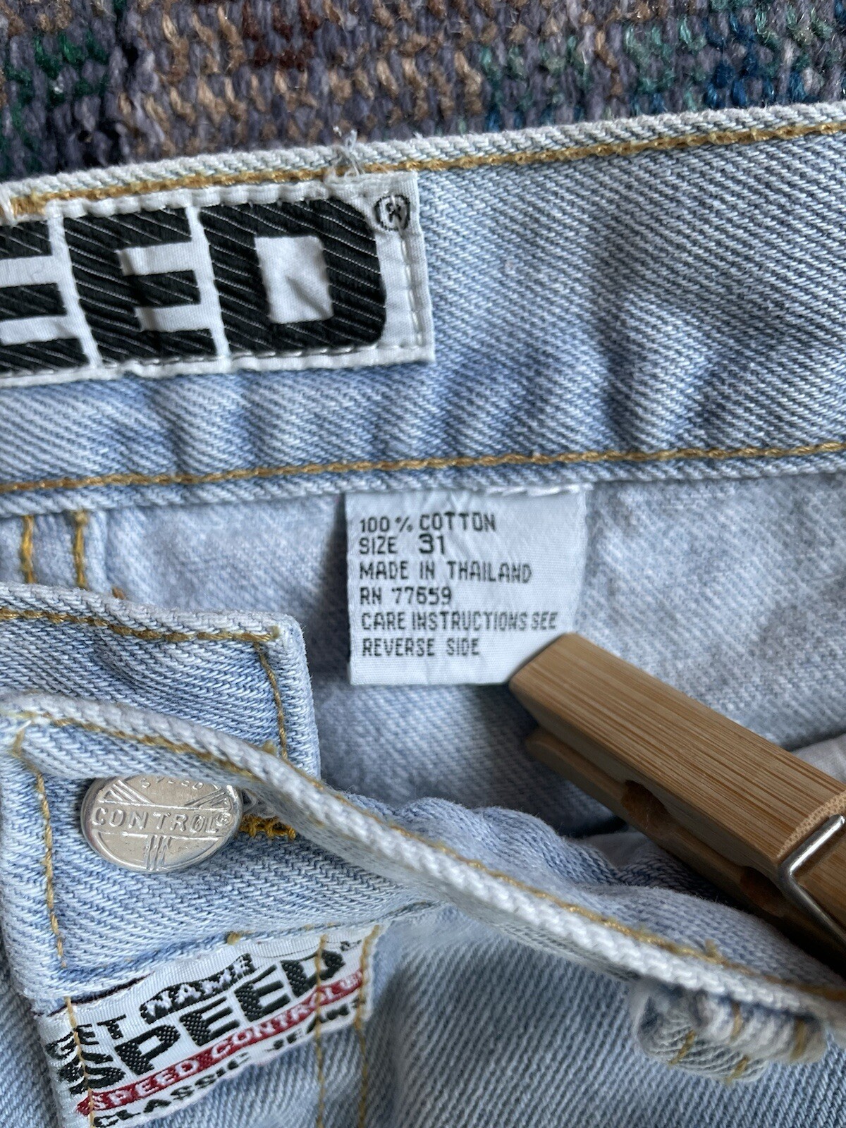 Vintage 30×32 80s 90s Jeans Speed Denim African Print Face Man Tapered GUC