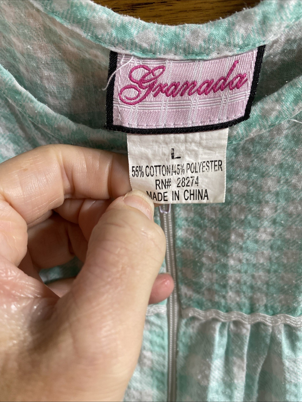2 Vtg 80s Granada USA Checked Gingham Ric-Rack Trimmed Housedress Pockets Zip
