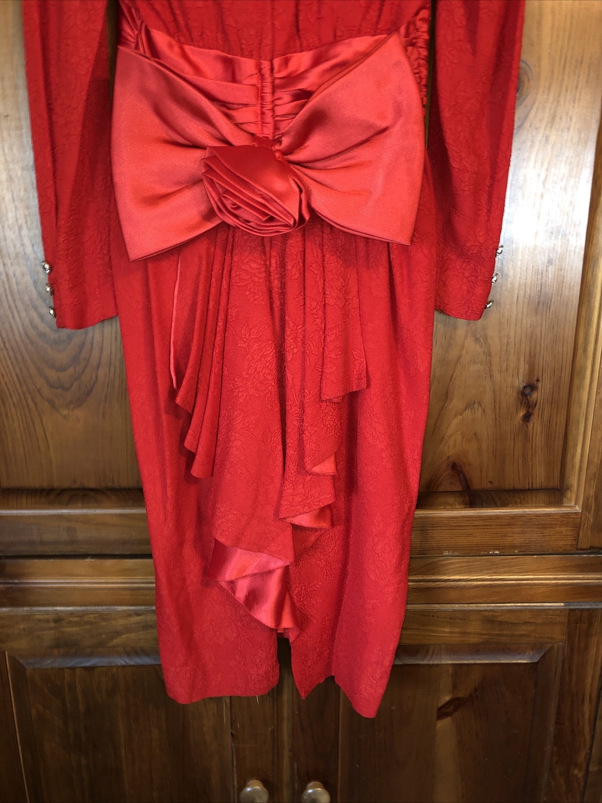 Vintage Nui Ruby Red Dress Size 4 Made USA Big Bow Lined Body Small S XS Formal