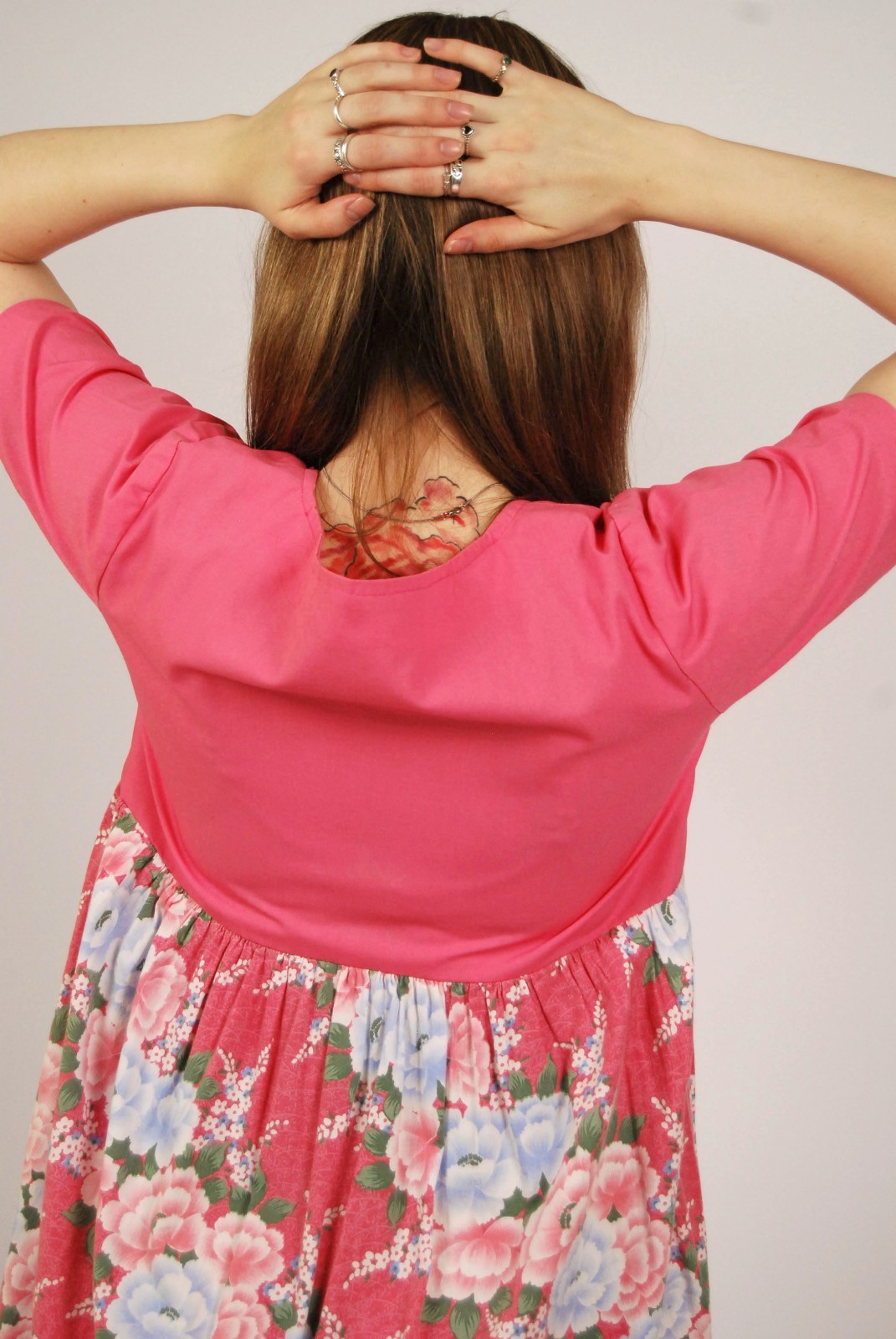 70s Babydoll Dress (2XL) pink vintage midi floral cottage retro rockabilly sweet