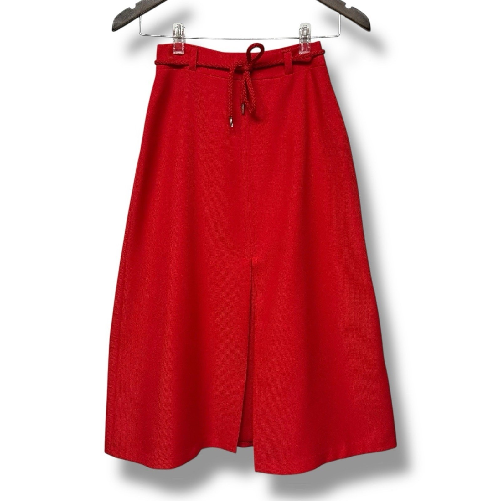 Vintage 70s Sears Skirt A Line Belted Red Classic Retro Timeless Midi Size 0 XS