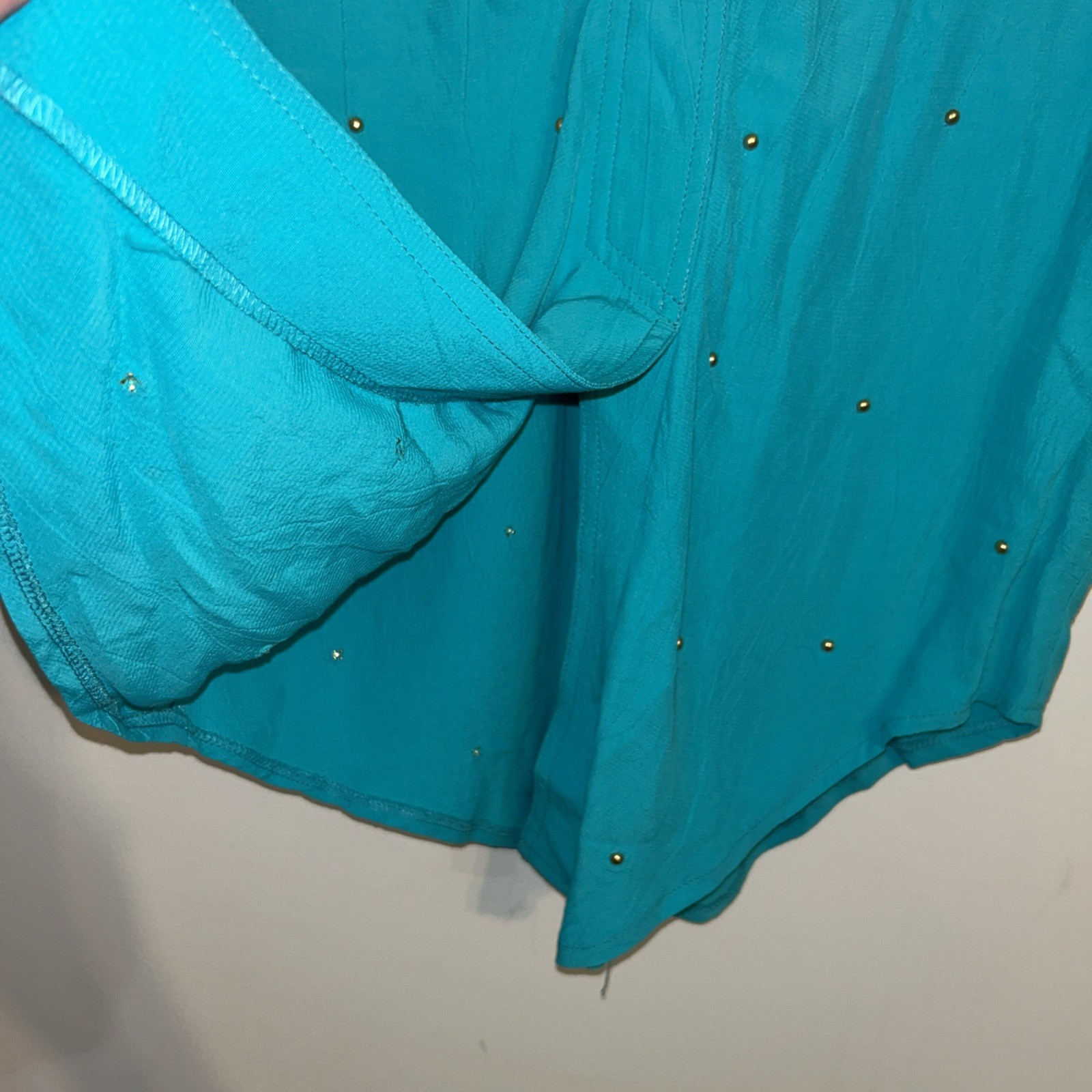 Vtg 80s IIF Teal Blue Shirt Country West Cowgirl Rodeo Rhinestone Snap Front S/M