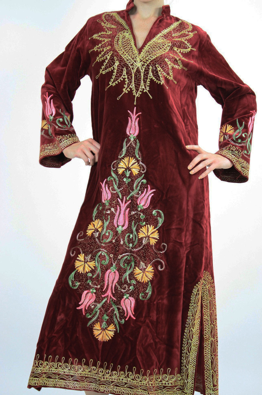 Vintage VTG 60s boho caftan Turkish Hippie boho velvet caftan embroidery