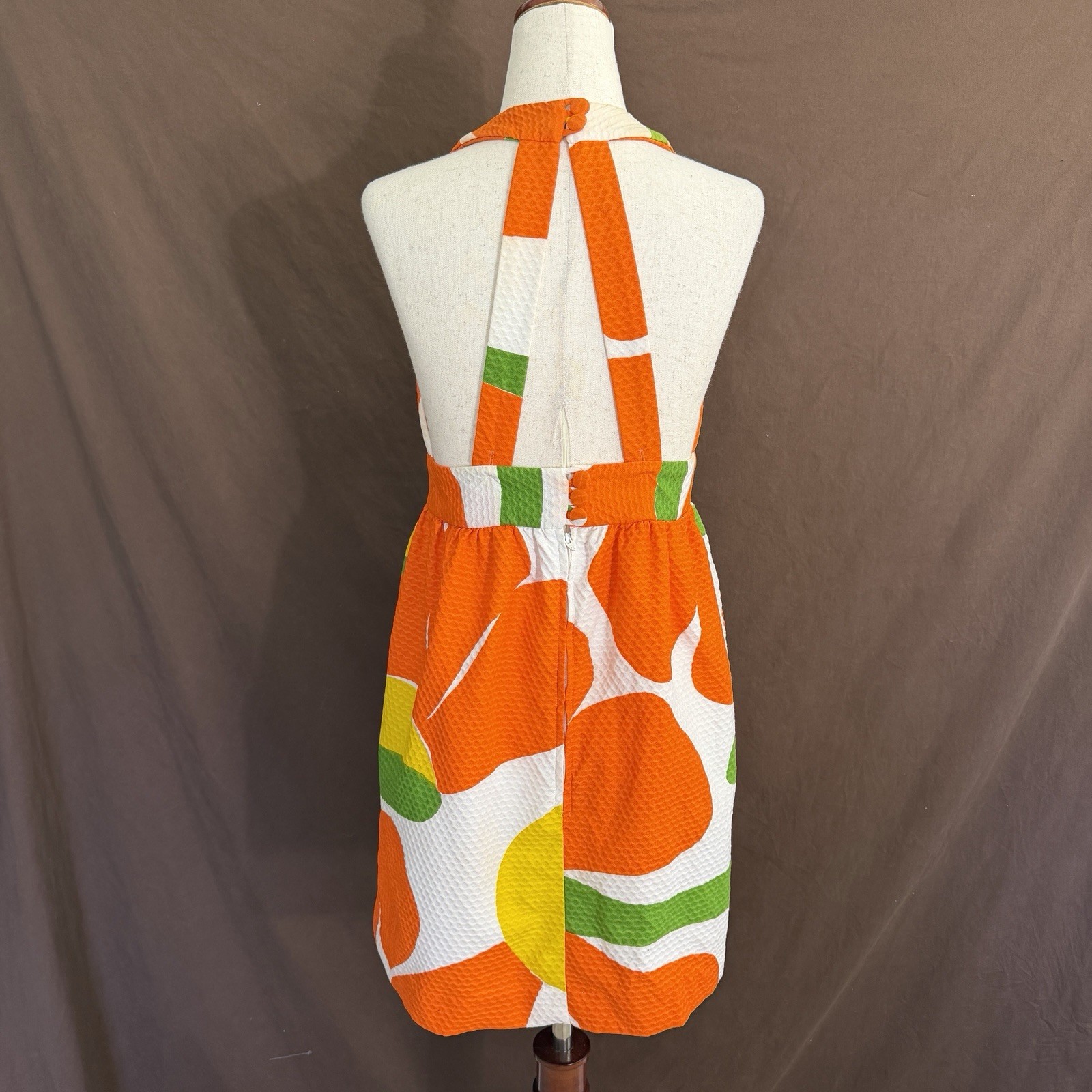 1960’s RARE BOLD Retro Mod Floral FLORENCE LUSTIG Sun Dress XS Open Back