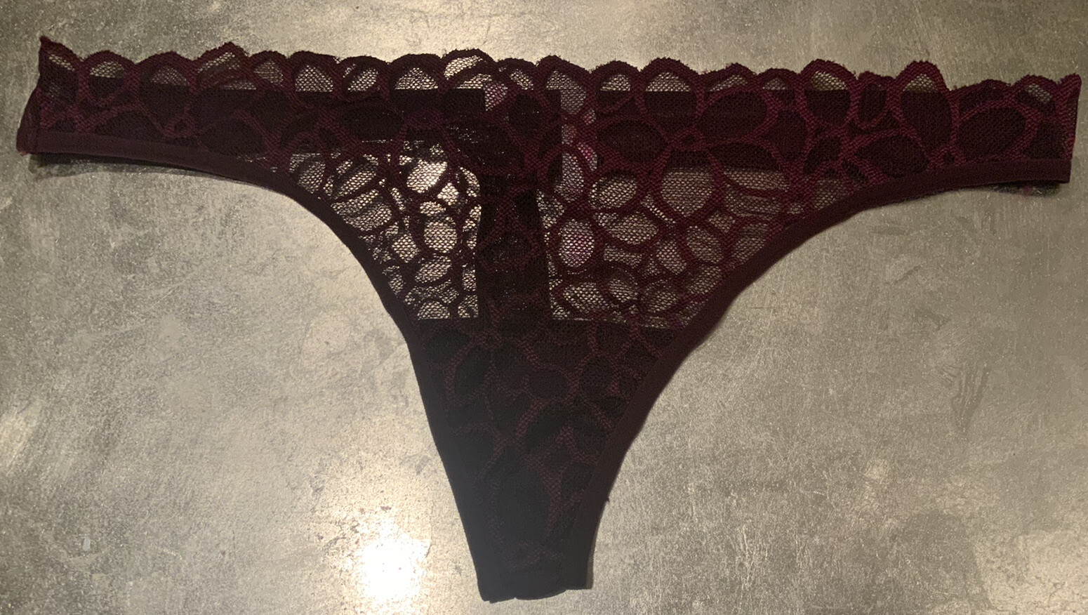 Vtg Victoria’s Secret Pink L Wine Lace Bikini Thong String Panties Panty