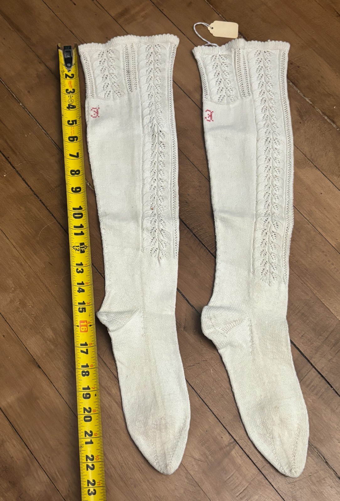 Fancy Hand Knit Victorian Antique Stockings Socks