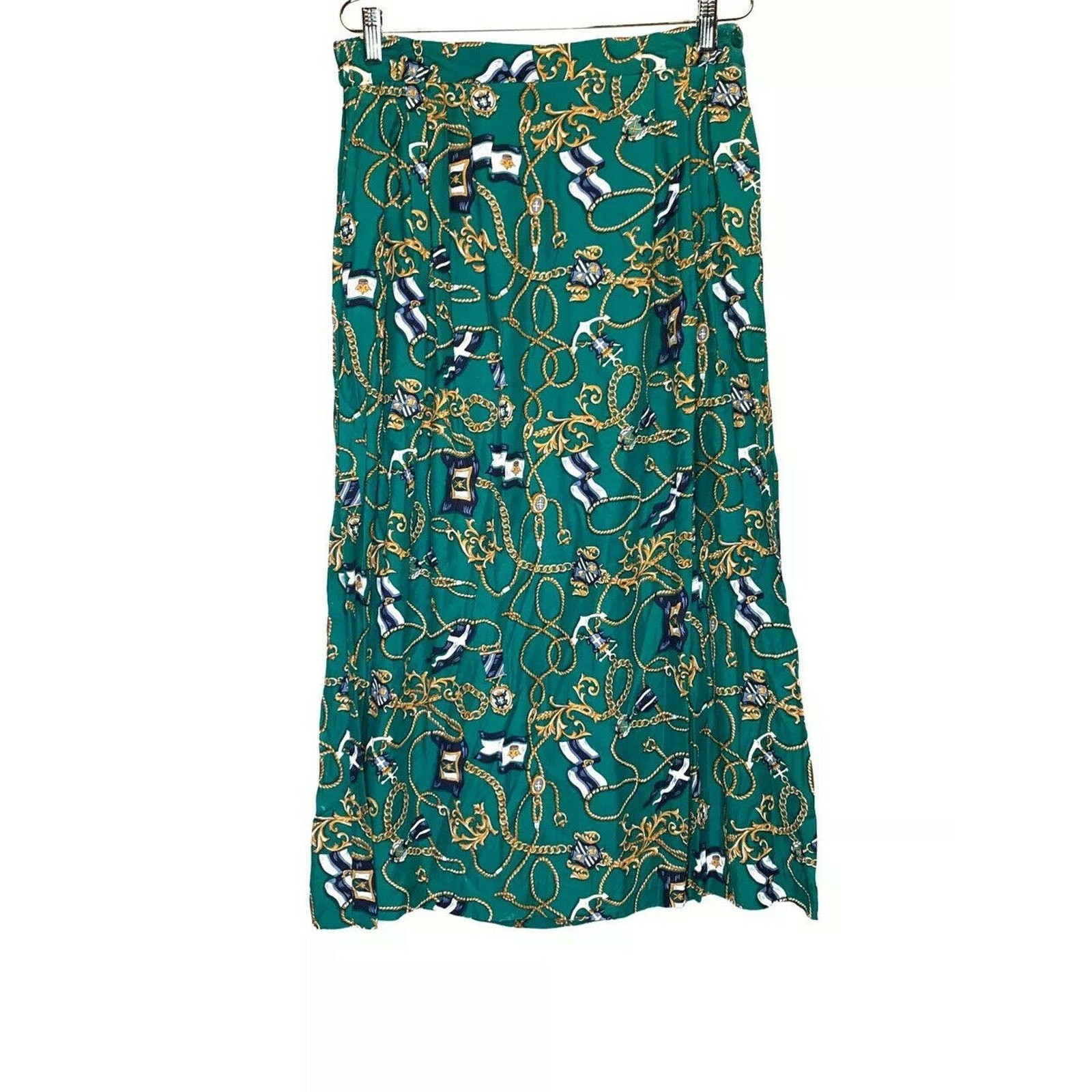 vtg Portraits by Northern Isles midi skirt Size 12 green gold chain Cottagecore