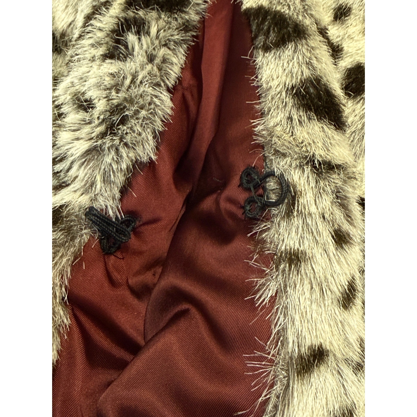 Le Nouveau Vintage Faux Fur Coat Leopard Print Shawl Collar Jacket Made in USA S