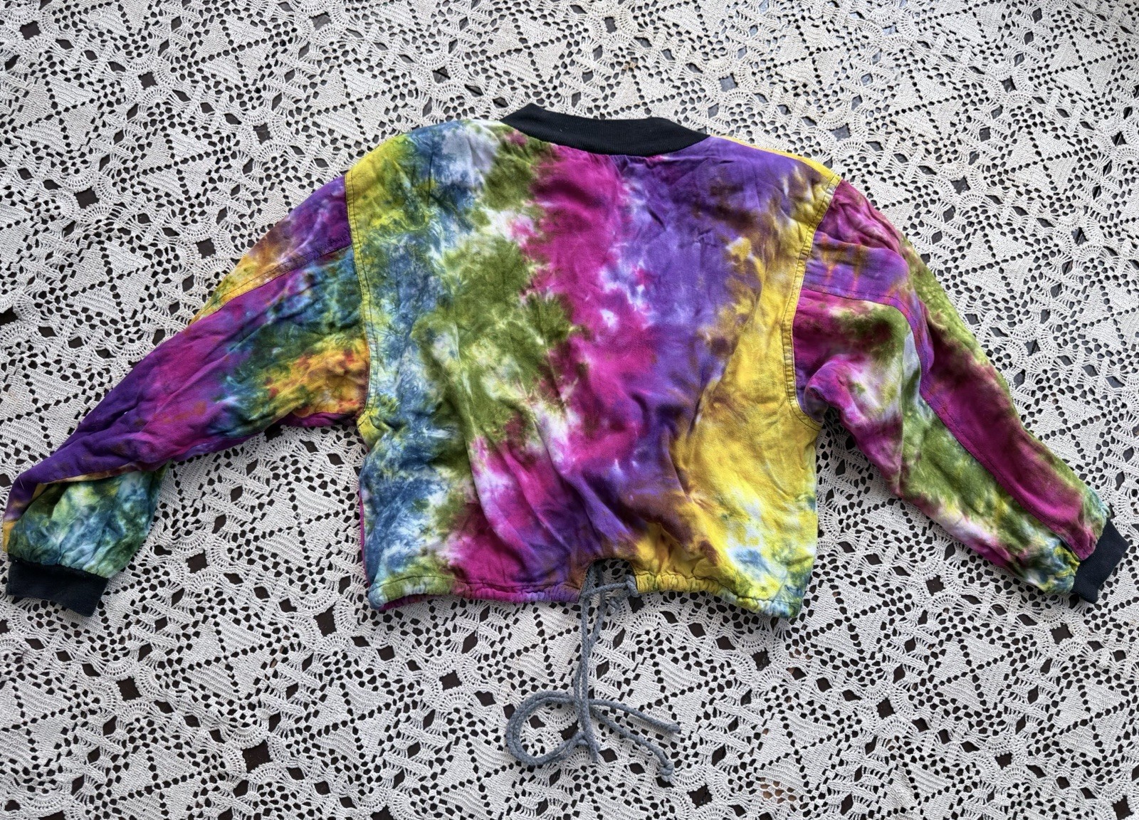 Vintage ‘80s ‘90s Tie Dye Bomber Jacket Soft Rayon India S/M/L